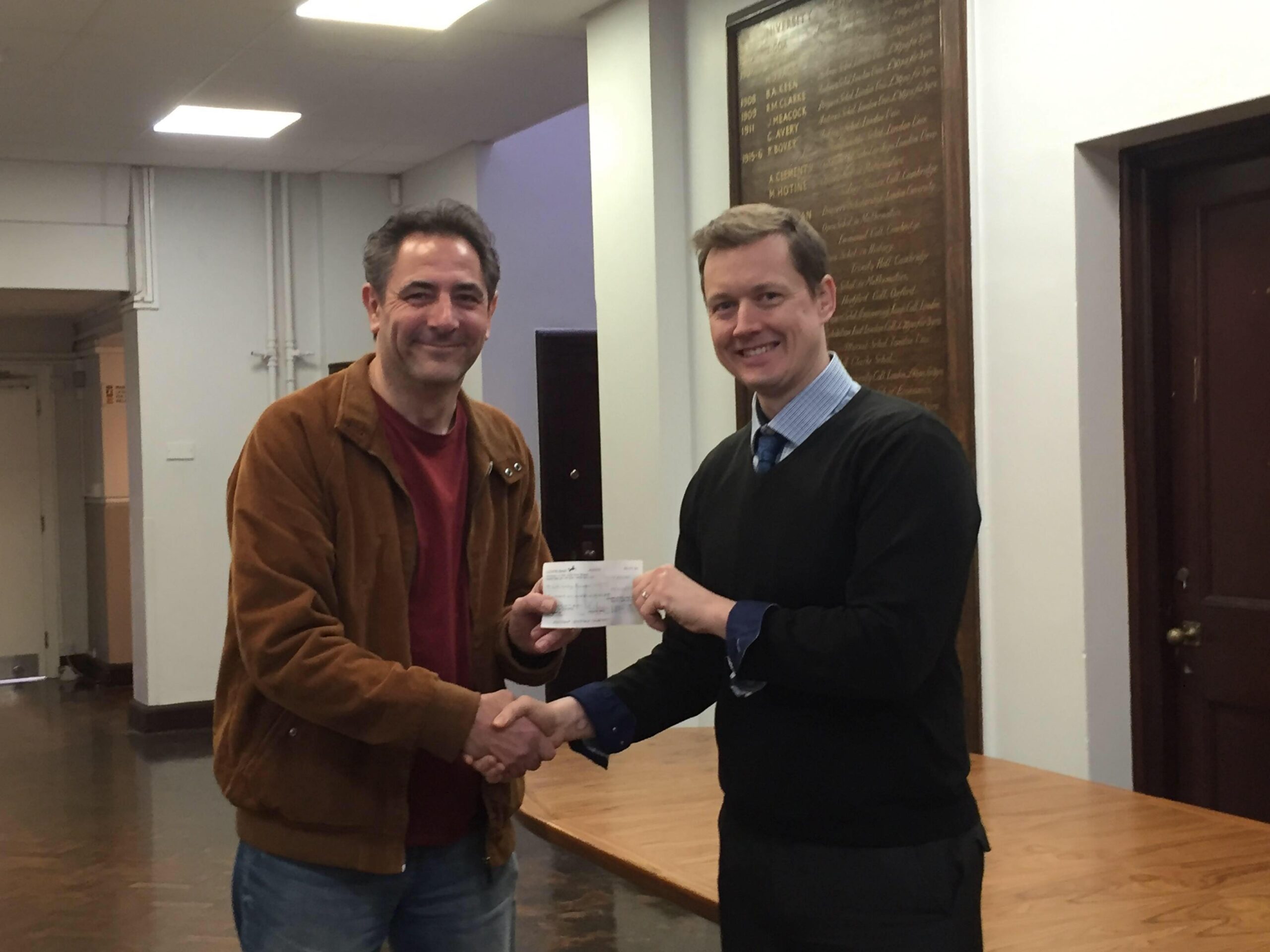 Karl Lansley with Southend High School fundraising cheque